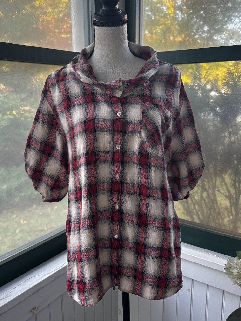 Vince Red Plaid Cotton Tunic XS Like New